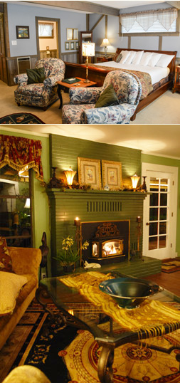 Hawthorn Cottage; The farmhouse's greatroom and fireplace